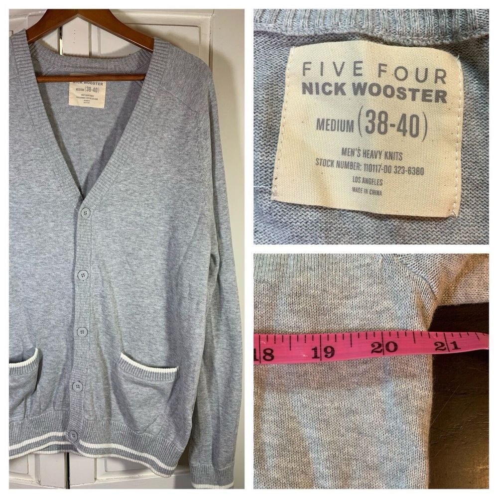 Five Four Nick Wooster Cardigan Sweater Mens Medium‎ School Academia Preppy Golf
